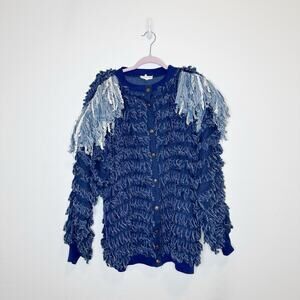Rare Vintage Fringed Denim Shag Jacket Size Large